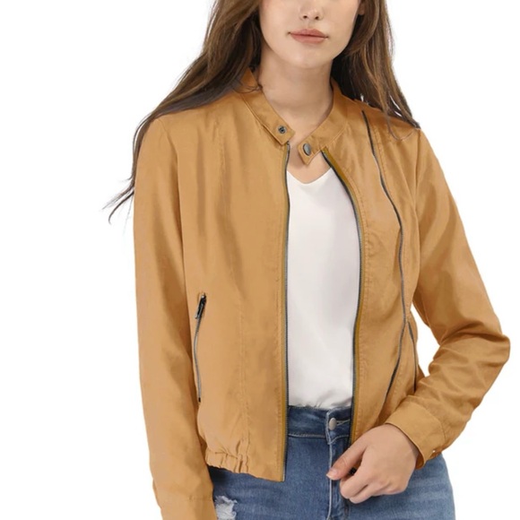 Allegra K Women's Tan Bomber Jacket - Picture 1 of 13